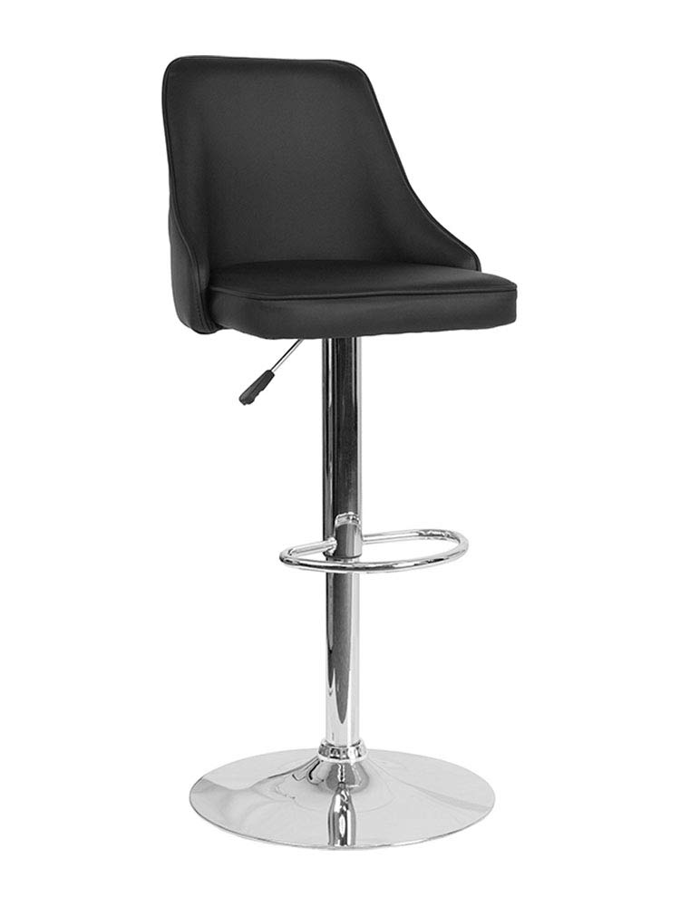 Flash Furniture Trieste Contemporary Adjustable Height Barstool in Black Leather