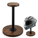 motofans® Industrial Style Helmet Stand, Rustic Burnt Solid Wood and Black Metal Pipe Cap and Wig Display Stand(1pcs)