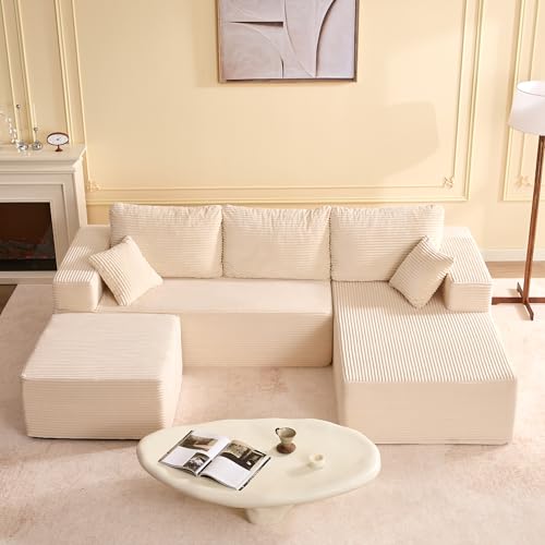 Litbird Canapé d’Angle modulable en U 272 cm avec Fonction lit,Set of canapé Convertible sans Cadre avec méridienne Droite et Ottoman, Assise Extra...