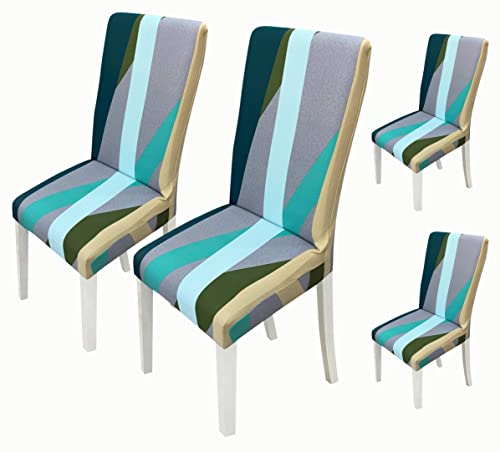 Image of House of Quirk Elastic Chair Cover Stretch Removable Washable Short Dining Chair Cover Protector Seat Slipcover (Pack of 4, Multi Ripple)