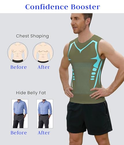 Image of Compression Shirt Men Slimming Body Shaper Vest Crewneck Workout Tank Top | Tummy Control Undershirts, Gynecomastia Compression Shirts, Back Support, Sleeveless Muscle Shirts, Shaping Tank Top