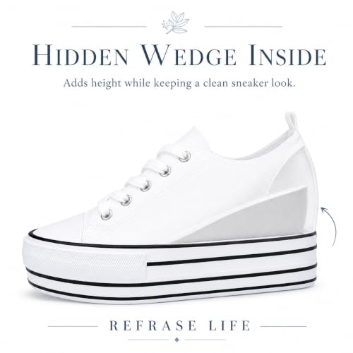 Image of REFRASE LIFE Womens Platform Sneakers with Wedge 3 Inches Height Boost Hidden Heel Shoes, Casual Height Increase Walking Fashion Shoes for Women and Girls