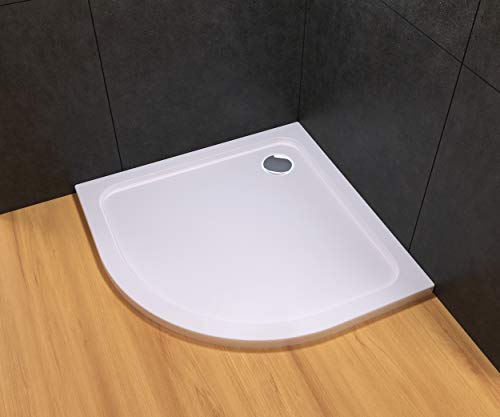 IMPTS Duschwanne/Duschtasse 90x90 cm,Sanitär-Acryl viertelkreis weiß Flache Viertelkreisduschwanne für Runddusche,inkl. Ablaufgarnitur