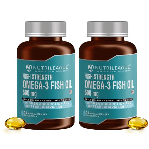Image of High Strength Omega - 3 Fish Oil 500 mg | 2X EPA:DHA | Softgel Capsules | Heart Health | Nonveg (Pack Of 2)