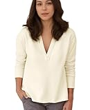 Yioaga Tops For Women Trendy Long Sleeve V Neck Shirts Loose Patrick Popover Henley Outfits Casual Travel Sweatshirt Clothes(Apricot,M), Medium