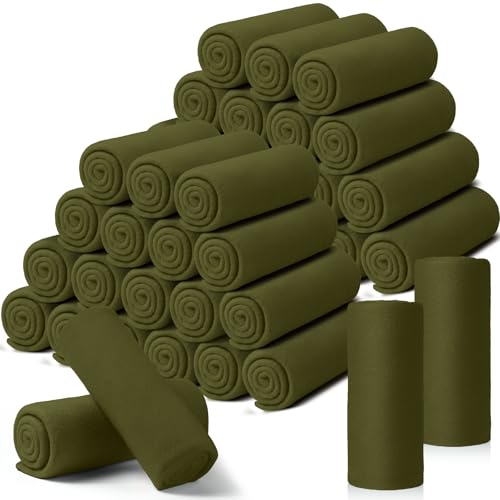 Kinlop 40 Packs Fleece Blanket Bulk 60 x 50 Inch Soft Lightweight Fleece Cozy Blanket Warm Throw Plush Pet Throw for Bed Couch Sofa Home Office Wedding Gifts Travel Camping (Army Green)