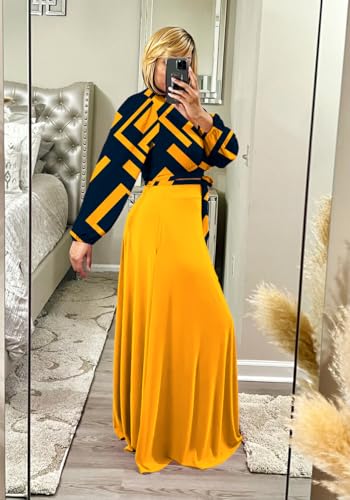 Image of Plus Size Women's 2 Piece Outfits Casual Long Sleeve Wrap Crop Top Maxi Long Dress Flowy Matching Sets