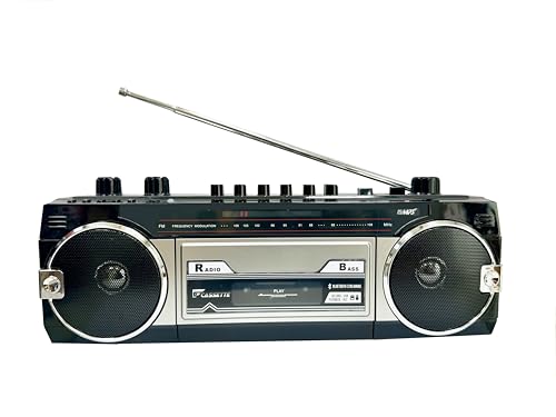 Retro Boombox, Convert Cassettes to USB/SD, Radio Cassette Player Recorder, USB/Micro SD Slots, Headphone Jack, Built-in Microphone?Black
