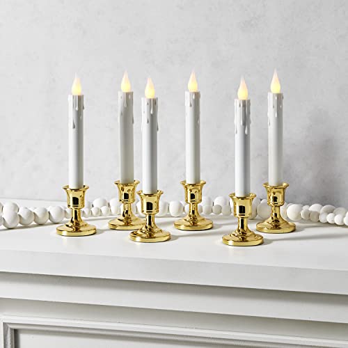 Image of LampLust Christmas Window Candles Battery Operated with Timer, 6 Pack Christmas Candles, Gold Holders, Remote, Warm White Light, Electric Welcome Candle Holiday Window Sill Decorations