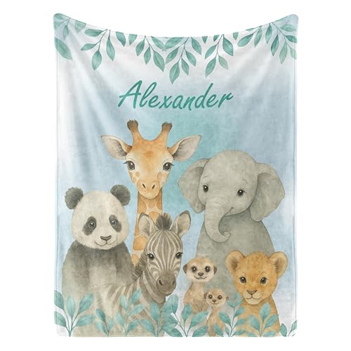 Image of Personalized Baby Blanket with Name, Custom Name Blanket for Kids Soft Flanne Blankets in Easter Personalized Baby Gifts for Infant Newborn Shower (Cyan)