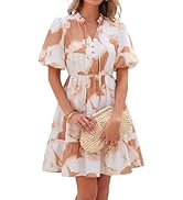 BTFBM Women Summer Floral Short Dresses V Neck Short Sleeve Tiered Ruffle Boho Swing Dress A-Line...