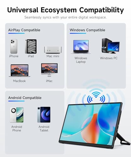 Image of AYY 15.6 inch Wireless Portable Monitor with Battery, 1080P FHD IPS Screen, Auto-Rotate, External Display for Laptop, Phone, Tablet, PC, Switch, and Xbox