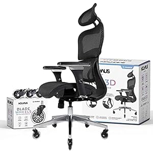 Nouhaus Ergo3D Ergonomic Office Chair Lumbar Support Mesh Office Chair with 4D Adjustable Armrest, Adjustable Headrest and Wheels, Mesh High Back Home Office Desk Chairs(Black)