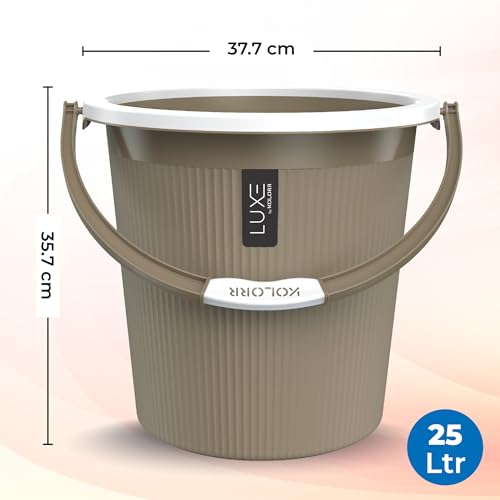 Image of KOLORR Luxe Bathroom Set (Bucket 25L x 2) + (Mug 1.5L x 2) + (Luxe Patla x 1) + (20L Tub x 1)|Sturdy and Durable |Lightweight| Easy to Clean and Attractive Design|Pack of 6| Ratan LT Brown