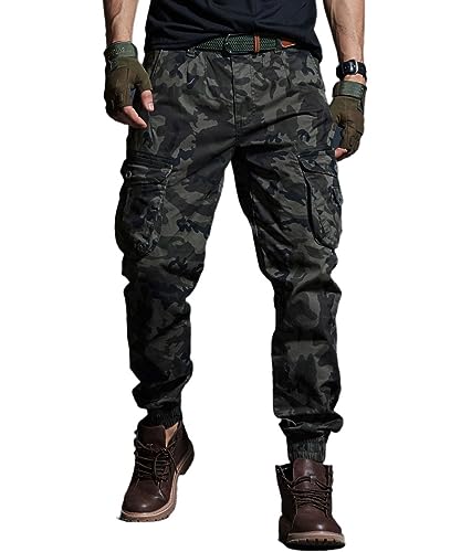 Men's Cargo Joggers Work Camo Chino Utility Combat Pants Trousers with Multi Pockets for Fall and Winter