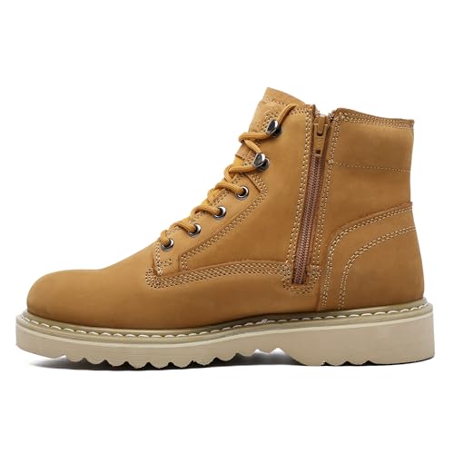 SAFETY LOONG 6' Soft Toe Work Boots for Men Welt Construction, Lightweight Utility Nubuck Leather Shoes, Speed Hooks & Side Zipper, Slip & Water Resistant Mens Ankle Workboots Wheat Size 9