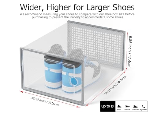 Image of Kuject XX-Large Shoe Storage Boxes Organizers Clear Plastic Stackable 12 Pack, Shoe Rack & Holder Substitute, Sneaker Containers, Shoe Storage Organizer Bins for Closet, Under Bed, Grey(No Fold Line)