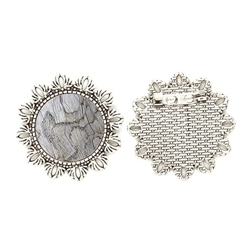 Broche de flores plateadas con textura de corteza vieja medium de diseño exclusivo