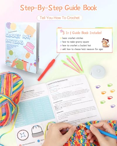 Image of Katech Easy Crochet Kit for Beginners, Learn to Crochet Hat for Adults & Kids w /Step-by-Step Instructions-Complete Crocheting Kit for Real Starter-Ideal Gift