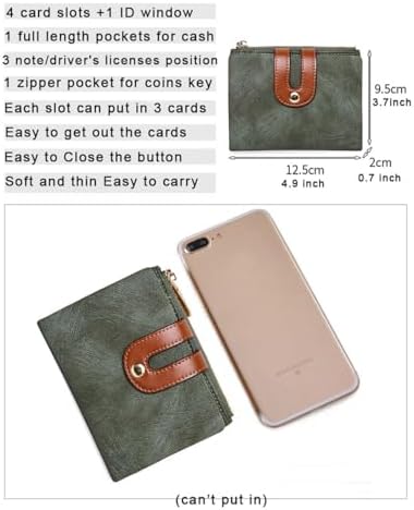 AOXONEL 여성용 Rfid 스몰 2단 가죽 지갑 미니 지퍼 동전 지갑 신분증용 포켓, 슬림하고 얇은 휴대용 사이즈, 초록색. — 사진 6