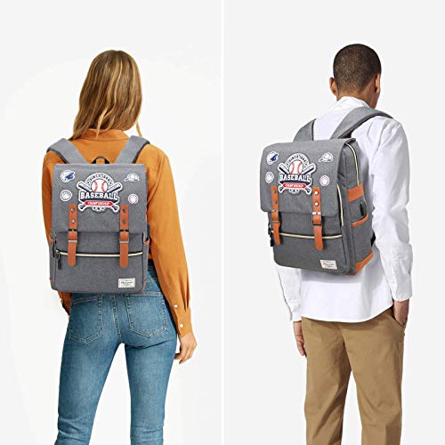 Modoker Baseball Pattern Backpack Gift for Women Men with USB Charging Port