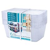 MRK HOME Cajas Organizadoras de Plástico con Tapa, Transparentes, Apilables, 6 Litros, 34 x 21 x 11.6 cm, Set de 6 Piezas