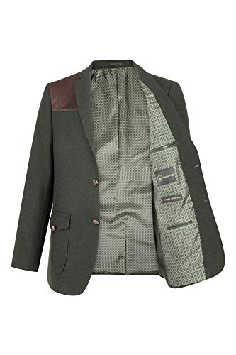 Mens Wool Tweed Shooting Jacket Hunting Blazer Smart Casual Elbow Patch Olive - Khaki 38 - Thumbnail 2