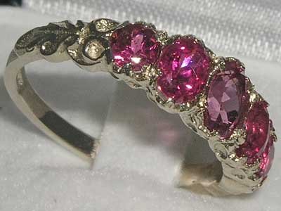 925 Sterling Silver Real Genuine Pink Tourmaline Womens Band Ring3