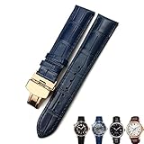 FUKUZL Correa De Cuero De Vaca Auténtico De 18mm, 20mm, 22mm, Correa De Reloj Con Cierre De Mariposa Adecuada Para La Pulsera Omega Seamaster 300(Dark blue rose,18mm)
