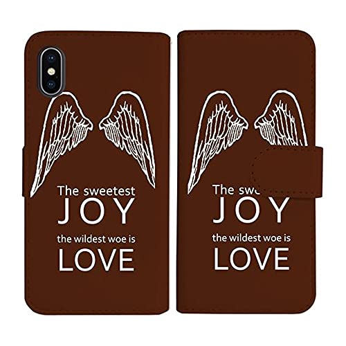 sslink iPhone17 Pro Max アイフォン17プロマックス 対応 手帳型 ブラウン ケース JOY LOVE 羽 ロゴ ホワイト ダイアリータイプ 横開き カード収納 フリップ カバー