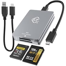 CFexpress Type A & SD Two-Slot Card Reader, CFexpress Reader Type A Adapter Memory Card Reader with 10Gbps USB 3.2 Gen 2, USB C to USB C/USB A Cable for Windows/Mac OS/Linux/Android