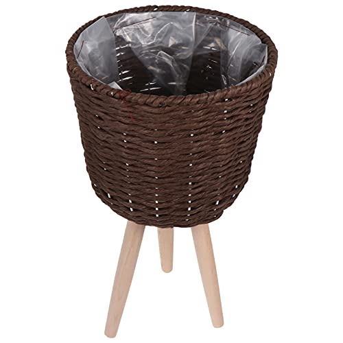 OSKOE Moderner Korb Pflanzgefäße Blumentopf mit Ständer Dekorativer handgefertigter Pflanzen-Weiden-Blumentopfhalter gewebter Blumenkorb Rattan-Pflanzenständer für drinnen und draußen (Farbe: Kaffee)
