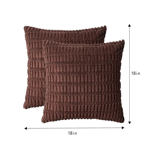Image of Pack of 2 Corduroy Decorative Throw Pillow Covers 18x18 Inch, Dark Brown