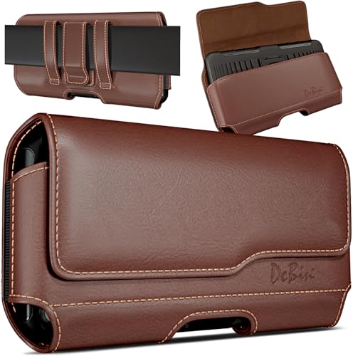 Image of DeBin Case for Galaxy A15 A16 A17 A25 A35 A55 A54 A53 A52 A20 Note 20 10+ S25 FE S24 FE S23 FE, Cell Phone Belt Holder Holster Clip Pouch Cover (Fits Samsung Phone with Otterbox Case) Brown