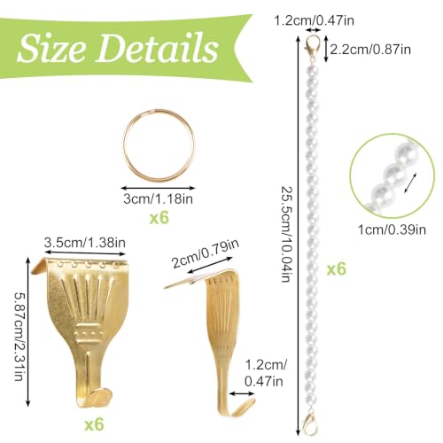 Image of Picture Hanging Kit-6Pcs Picture Rail Hooks with 6Pcs Pearl Picture Hanging Chain Picture Display Hanging System for Wall Picture, Exhibition(30CM)