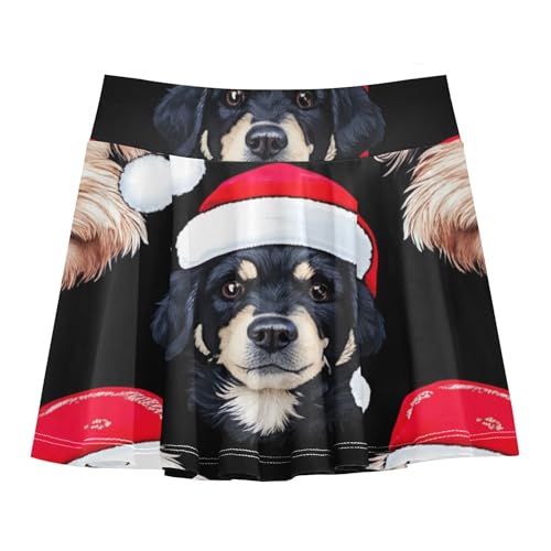 Cute Dog Santa Black Christmas Athletic Shorts for Girls Skorts Tennis Skirts Toddler Cute Comfy Butterfly 3t