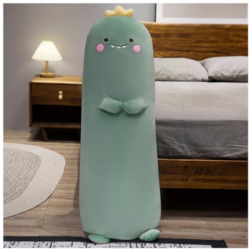 loyfreeyo 抱き枕 だきまくら ぬいぐるみ 長い枕 横向き寝 円柱クッション ふわふわ 横向き寝 大きい 縫い包み 縫いぐるみ 動物 癒し系 置物 洗えるカバー付き 添い寝 お祝い プレゼント (90cm,グリーン)
