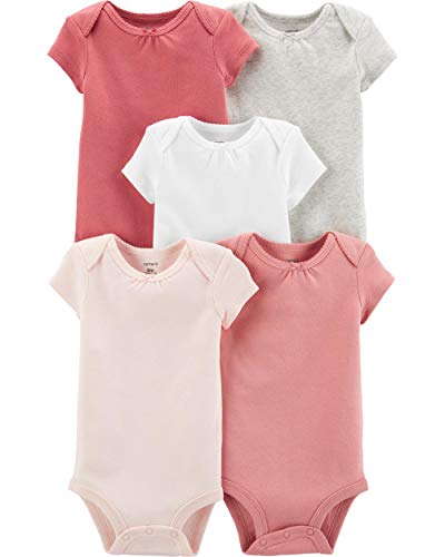 Carter's Baby Girls' 5 Pack Bodysuits (Heather/Ivory/Pink, 6 Months)