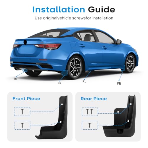Image of Sunsdrew Mud Flaps for 2026 Nissan Sentra Accessories - 4PCS Front & Rear Splash Guards - No-Drilling All Weather Exterior Mud Guards