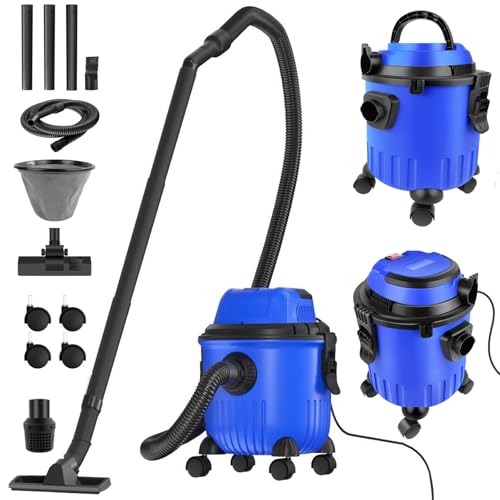 15L Wet and Dry Vacuum Cleaner with 4 Caster Wheels, Filter, Nozzle, Flexible Hose and Acessories, 2000W 19000pa Powerful Suction Industrial Vacuum Dust Extractor, Professional Electric Wet Dry Vac