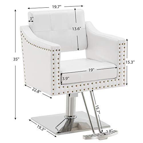 BarberPub Salon Chair for Hair Stylist, Hydraulic Barber Styling Chair, Beauty Spa Equipment 8813 (6\" Seat Height Adjustment) (White) - Thumbnail 2