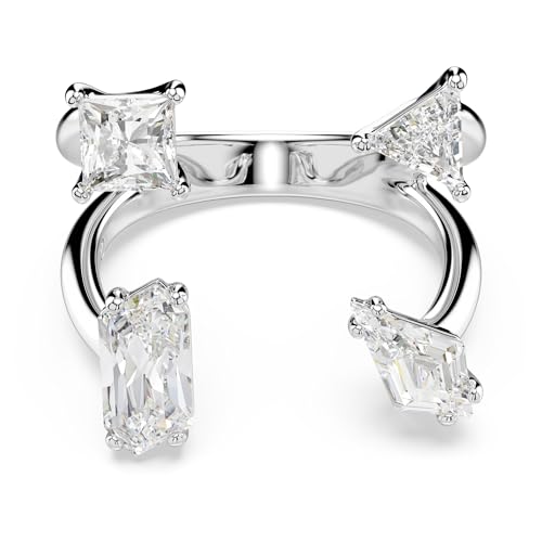 Swarovski Open Band Ring, Mixed Cut with Silver Tone Finish, White with Four Crystals, from the Swarovski Mesmera Collection, Size 55