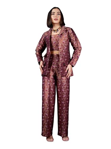Image of PURVAJA Women's Full Sleeve Crop Top Trouser Printed Co-Ords Set