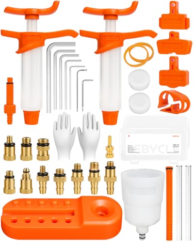 LEBYCLE Brake Bleed Kit for Shimano & SRAM Hydraulic Bike Brake Bleeding Tool Kit for MTB & Road Bikes Includes 10 Brass Connectors Visual Oil Cup & Storage Base