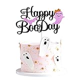 Pink Black Happy Boo Day Cake Topper for Pink Black Girl Halloween Birthday Party Decorations,...