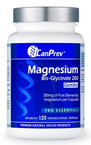 CanPrev Magnesium Bis-Glycinate 200 Gentle | 120 v-caps l Maintains Healthy Bones, Teeth And Proper Muscle Function l Promote Relaxation l Preferred And Highly Absorbable Bis-Glycinate Form