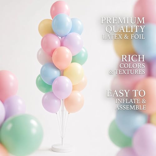 Image of Pastel Balloon Column Kit Set of 2 With Macaron Latex Balloons Stand Included - Base,Pole,Balloon Tower Backdrop Decoration for Wedding,Baby Shower,Bridal,Graduation,Birthday,Easter Party,Bachelorette