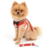 SELMAI Vest Harnesses and Leash Set for Small Dog Cat Cute Pet Adjustable No Pull Boy Puppies Tuxedo Gentleman Suit Bow Tie Decoration Velvet Soft Mesh Padded Yorkie for Walking Leads Outdoor Red M