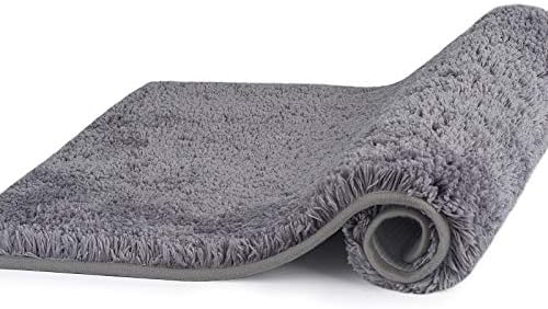 Luxury Grey Bath Mat 50x80 Non Slip Super Absorbent Water Bathroom Mat ,Microfiber Fluffy Shaggy Thick Machine Washable Quick-drying Bath Rug for Bedside Rug Carpet Floor Mat Tub Shower and Bath Room