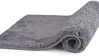 Luxury Grey Bath Mat 50x80 Non Slip Super Absorbent Water Bathroom Mat ,Microfiber Fluffy Shaggy Thick Machine Washable Quick-drying Bath Rug for Bedside Rug Carpet Floor Mat Tub Shower and Bath Room